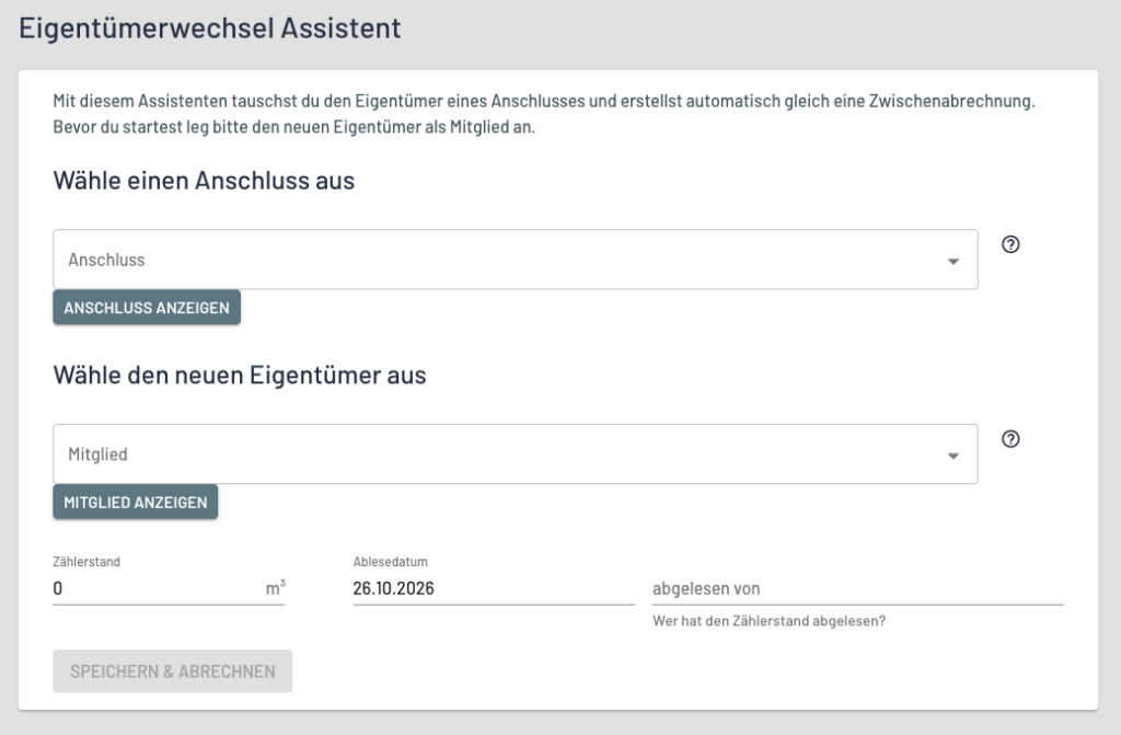 Eigentümerwechsel beim Wasseranschluss mit Zwischenabrechnung